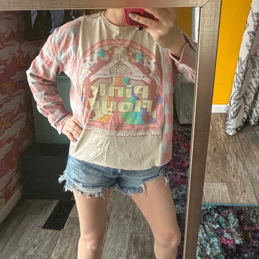 Pink Floyd  upcycled custom flannel shirt / tshirt combination pink graphic tee